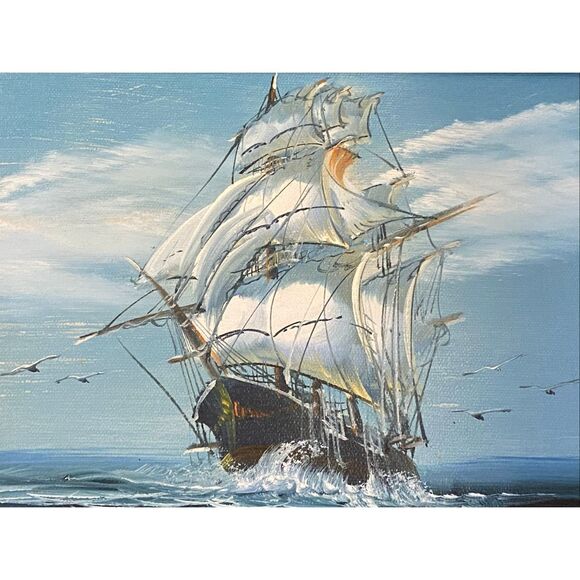 Framed K Maskell (Signed K Max) Sailing Ship Open Seas Painting 16” x 15” - Picture 3 of 6